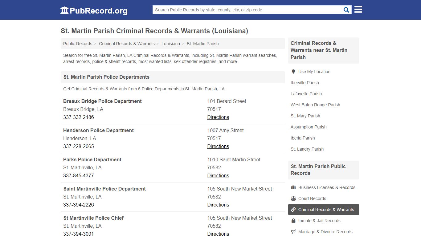 St. Martin Parish Criminal Records & Warrants (Louisiana)